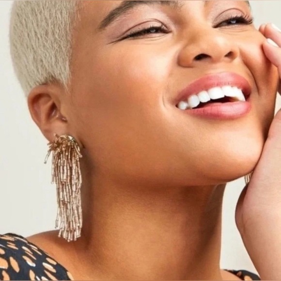 Stella & Dot Fireworks Beaded Post Statement Earrings Champagne Golden NEW - Picture 3 of 10